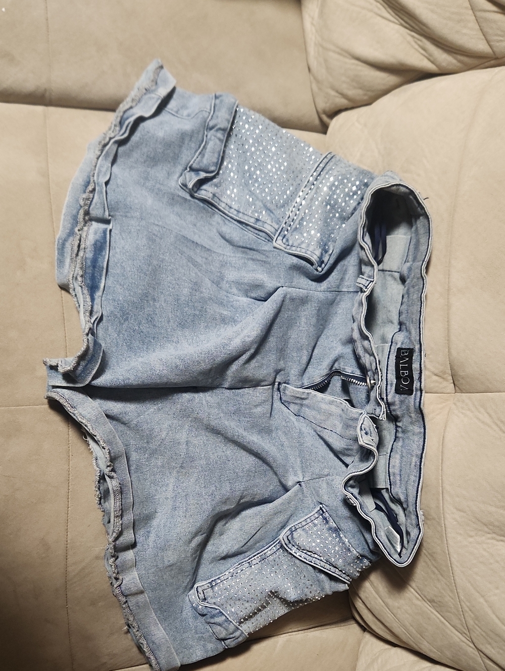 Light Blue Denim Skirt with Gem Pockets -